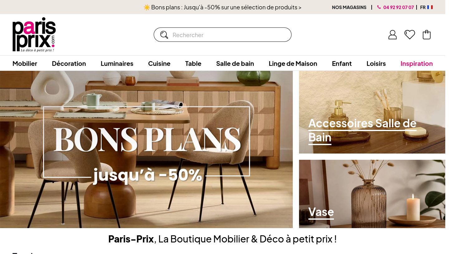 Capture de la page d'accueil Paris Prix, boutique de mobilier et décoration