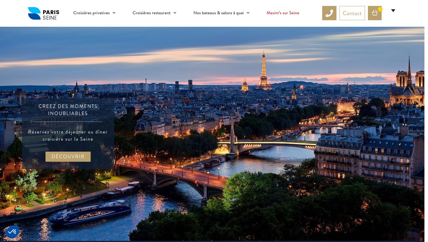 Capture de la page d'accueil Paris Seine, croisières et événements sur la Seine